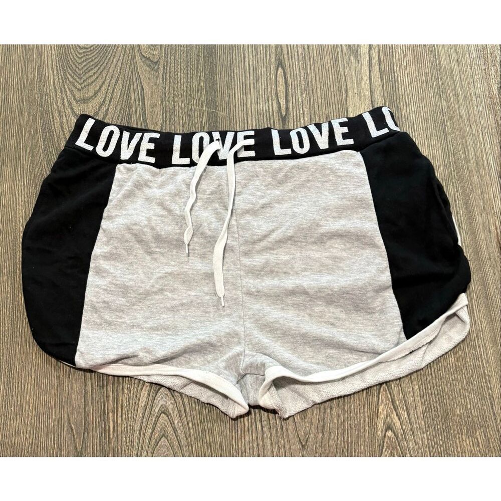 Love Streak Cotton Track Gym Shorts Stretch Drawstring Waist Gray/Black Size 3X